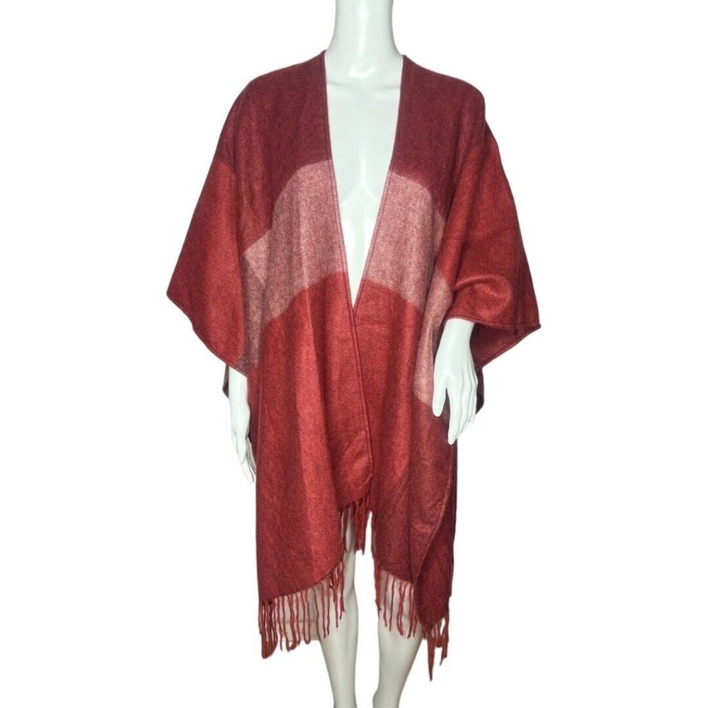 Woolrich Poncho Womens One Size Red Fringe Talla Unica Wrap Cape Plaid Cabincore